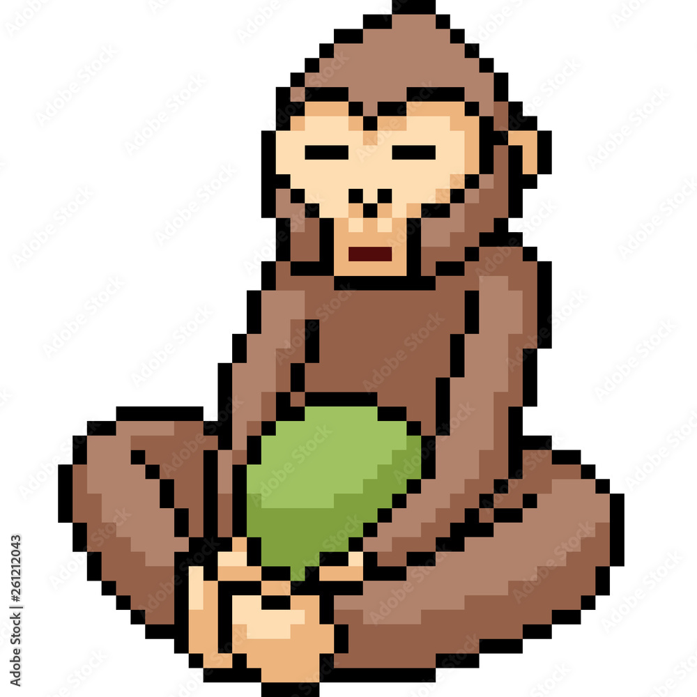 vector pixel art monkey meditate