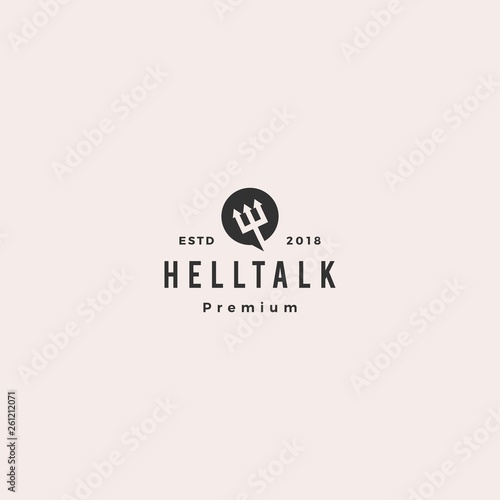 hell talk pitchfork devil logo vector icon illustration