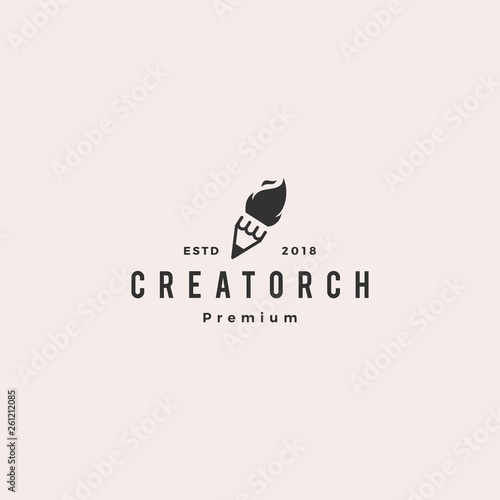 pencil torch fire light logo vector icon illustration