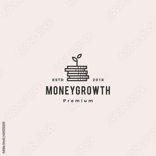 coin leaf sprout money grow growth investment logo vector icon illustration