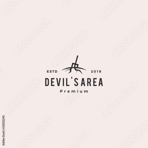 devil's area ground pitch fork logo vector icon illustration