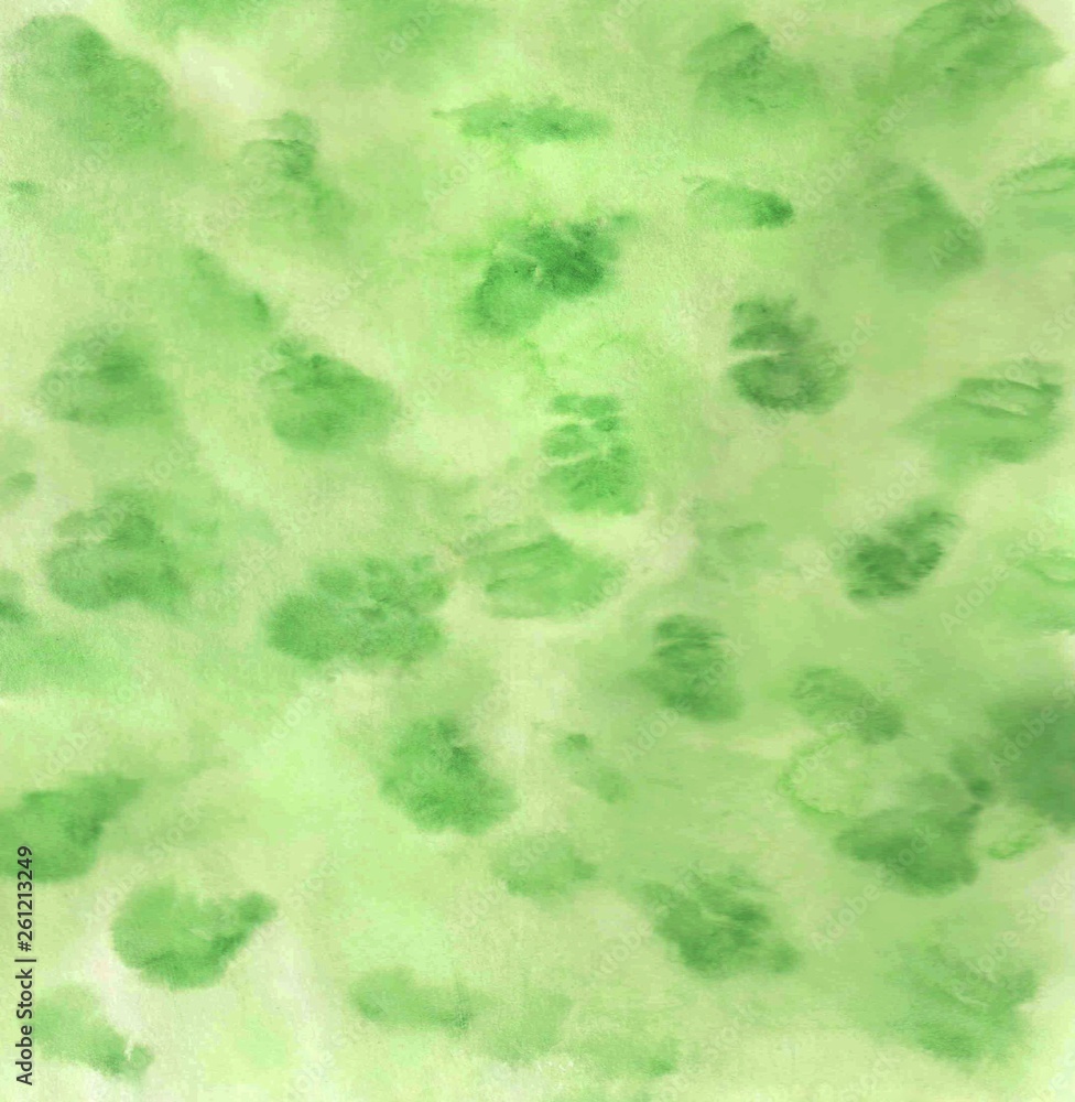 Green watercolor background. Hand drawn watercolor illustration 