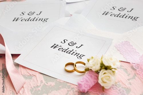 Wedding invitations on color background © Pixel-Shot