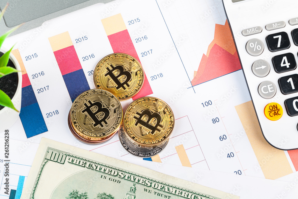 Fototapeta premium bitcoin, chart and us dollar. Finance trading