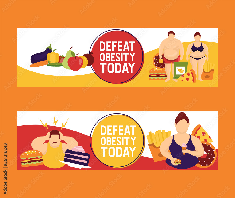 Obesity concept set of banners vector illustration. Make your choice ...