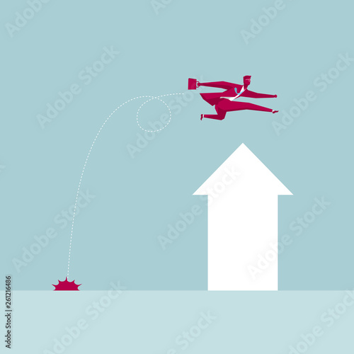 Business hurdler,Businessman crossing the arrow symbol,Isolated on blue background.