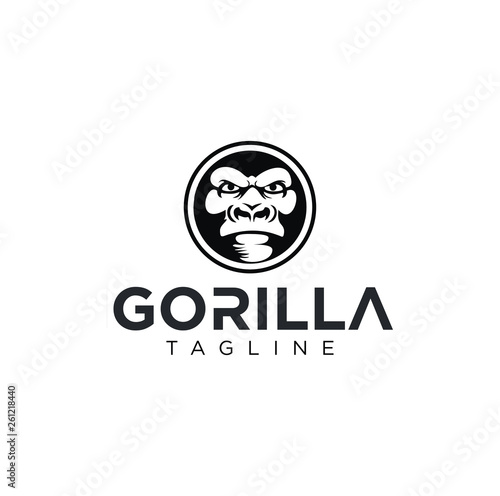GORILA Logo Design Vector Stock . Angry Gorilla Logo Design Silhouette Retro Hipster Template 