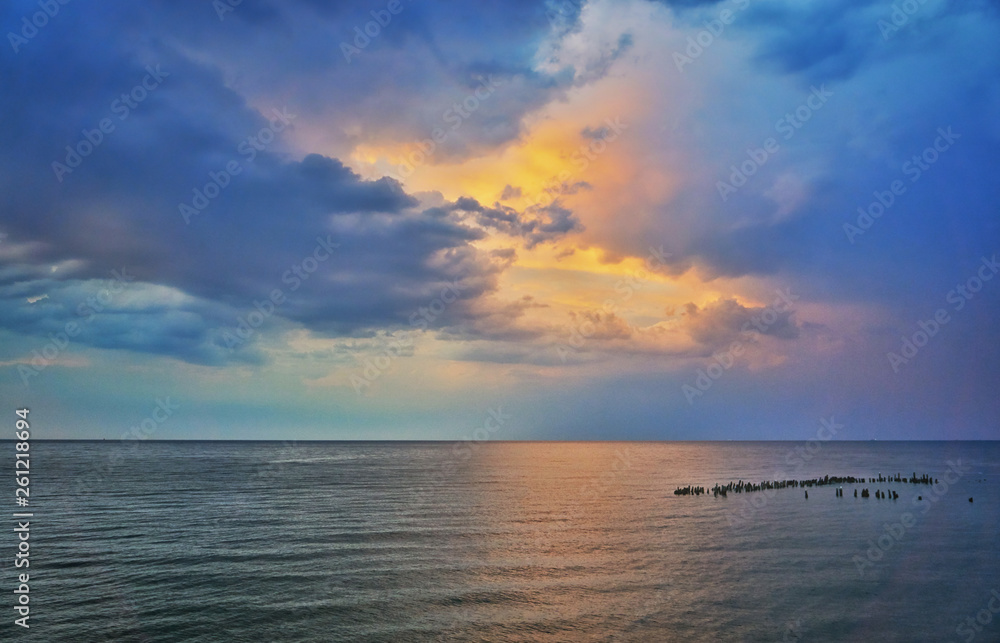 Fototapeta premium Colorful sunset on the Baltic Sea on the island of Usedom. Mecklenburg-Vorpommern, Germany