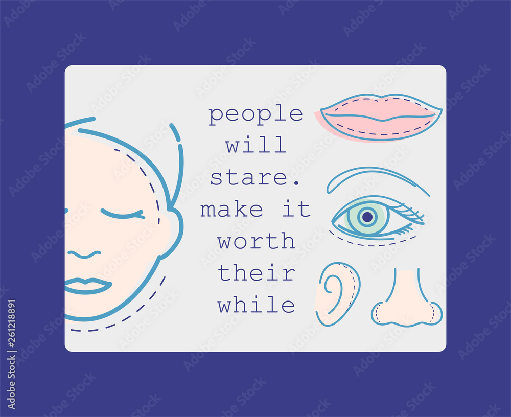 Fototapeta premium Plastic surgery banner vector illustration. Face and body correction. Doctor consultation. Breast augmentation, liposuction, face and body cosmetology. beauty health procedure.