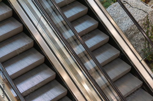 View from above on two escalators