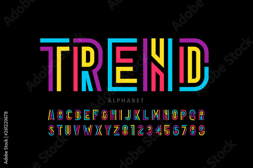 Modern font design, trendy alphabet letters and numbers