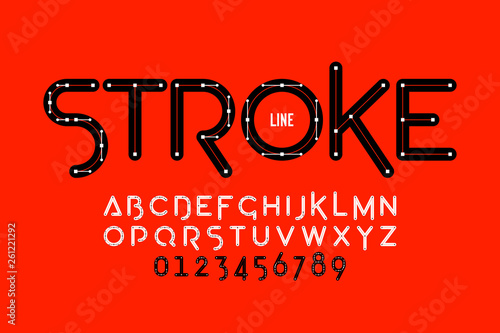 Stroke line font design, Bezier curves style alphabet letters and numbers