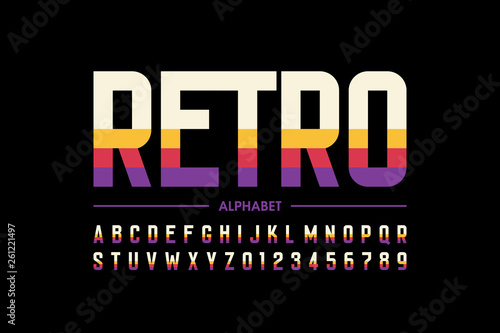 Modern retro style font design, alphabet letters and numbers