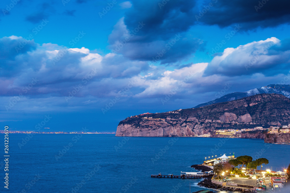 Evening on Mediterranean sea at Sorrento city in Italy.