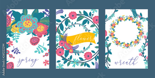 Wreaths leaves and flowers set of cards, banners, posters vector ilustration....