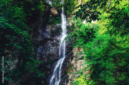 .Mahunceti waterfall closeup in summertime season. Batumi  Georgia.