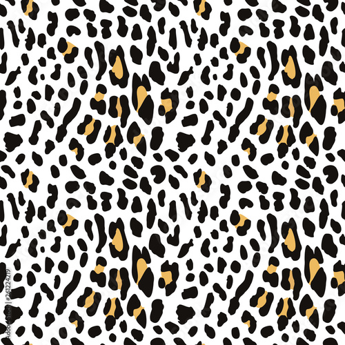 Leopard orJaguar seamless pattern on white background. Exotic wild animal spots. Skin of Jaguar  Cheetah  leopard. Fashionable  elegant  rich Animal abstract texture. print background  fabric. EPS 10.