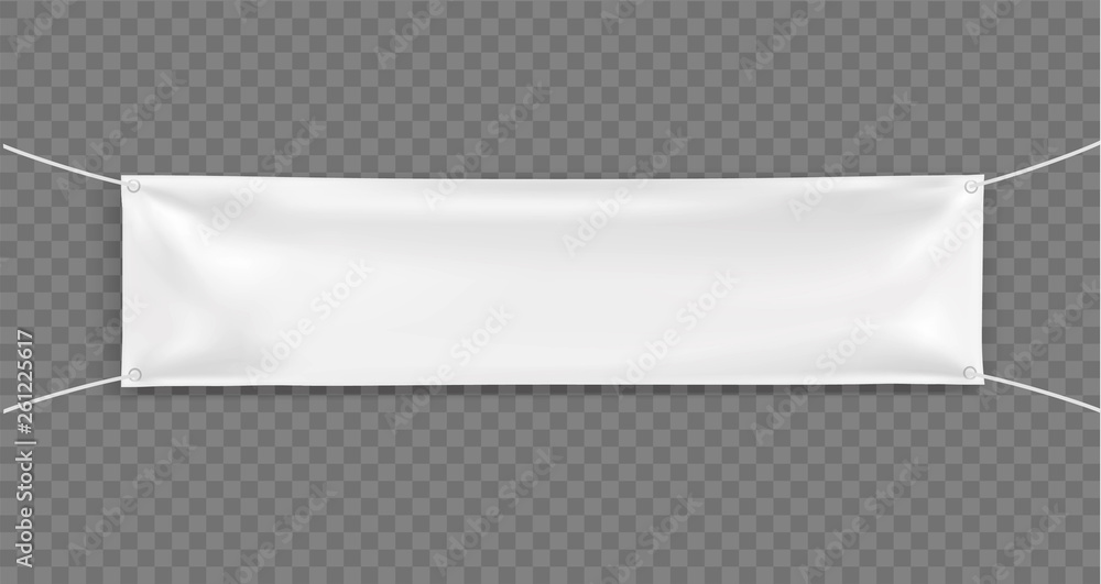 3d Empty narrow Horizontal Banner with 4 holes and ropes. Vector