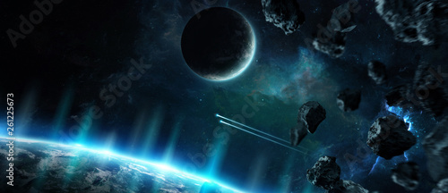 Fototapeta Naklejka Na Ścianę i Meble -  Distant planet system in space with exoplanets 3D rendering elements of this image furnished by NASA