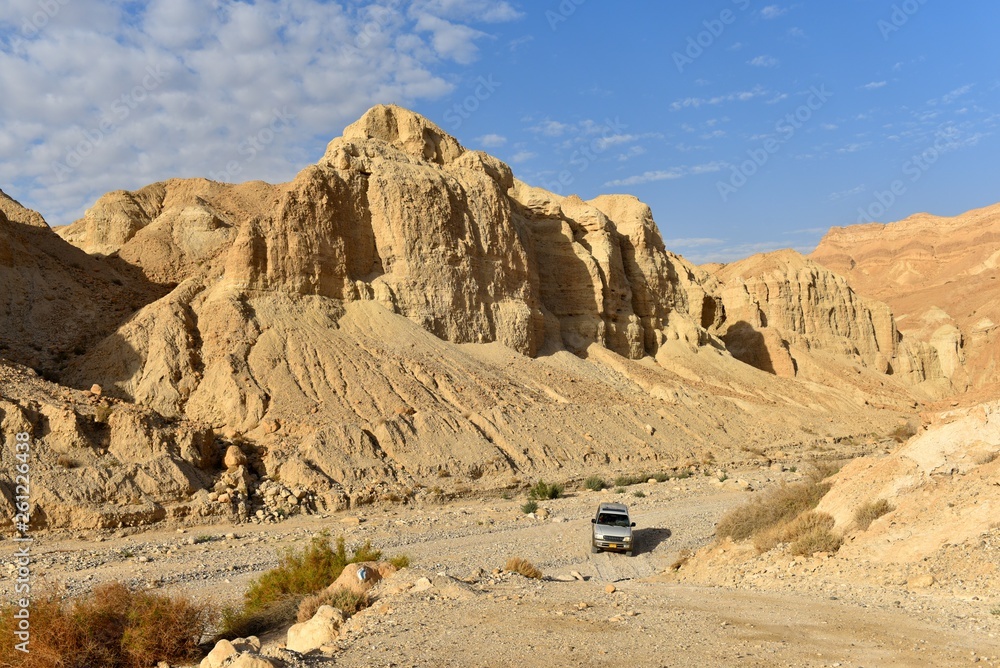 Offroad safari in scenic wadi Heymar, Judea desert, Israel