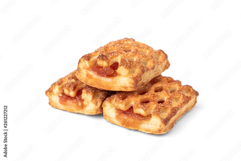 Puff pastry with apple isolated on white background.