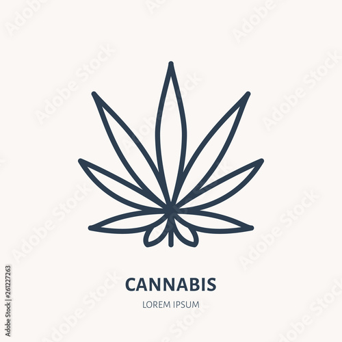 Cannabis leaf flat line icon. Medicinal plant vector illustration. Thin sign of hemp drug