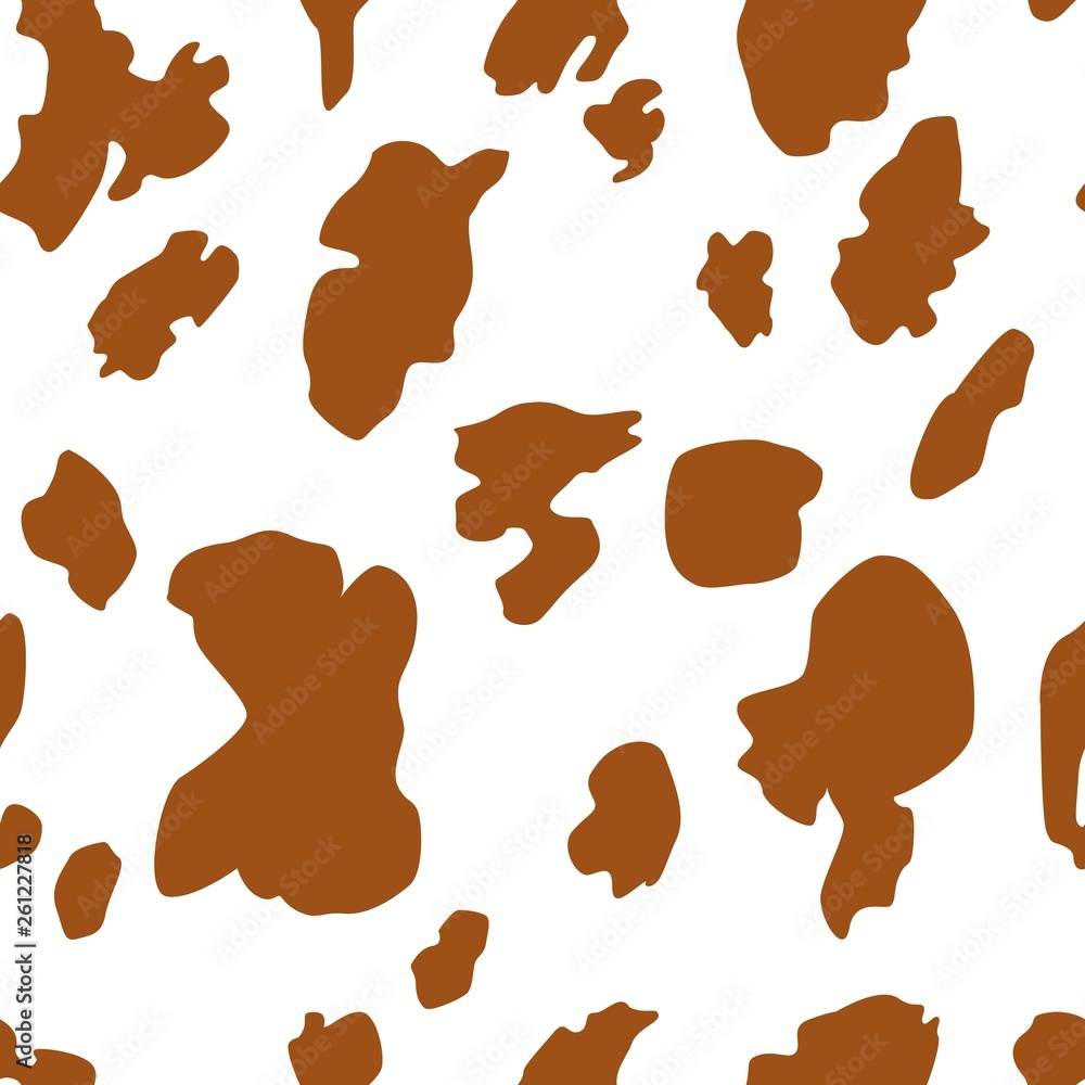 Cow skin texture, brown and white spot repeated seamless pattern.