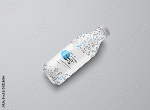 Vector realistic mockup of white plastic bottle isolated on white background.