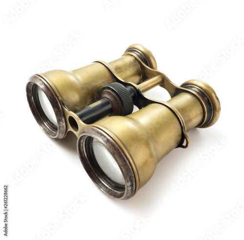 old binoculars isolated on white background