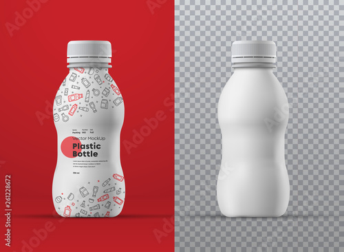 Vector realistic mockup of white plastic curly bottle for drinks.
