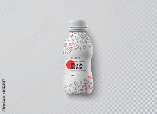 Vector realistic mockup  of white plastic curly bottle for beverage top view.