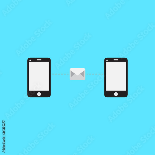 Phone is sending email. Phone is sending message. flat design. vector illustrator.