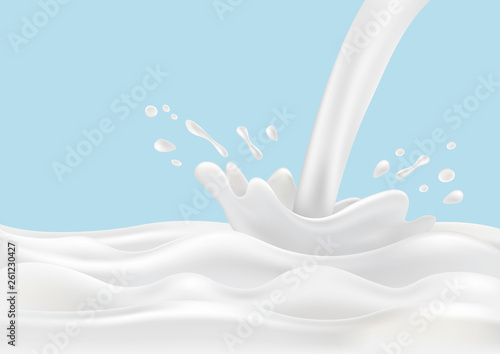 pouring milk splash isolated on blue background. vector illustration