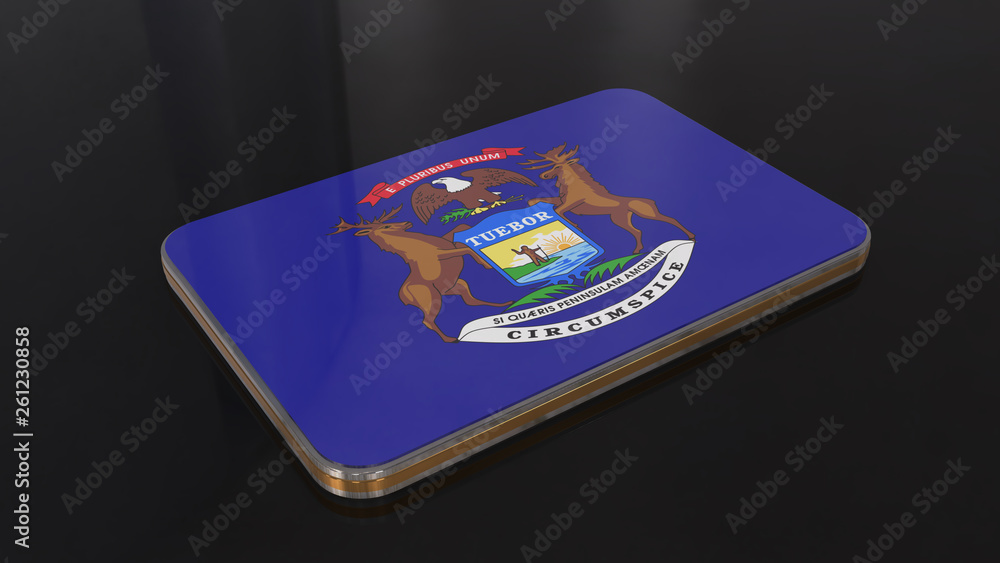 Michigan 3D glossy flag object isolated on black background. Michigan 3D glossy flag object isolated on black background.