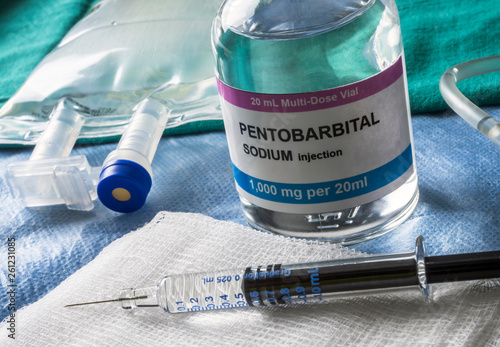 Vial With Pentobarbital Used For Euthanasia And Lethal Inyecion In A Hospital photo