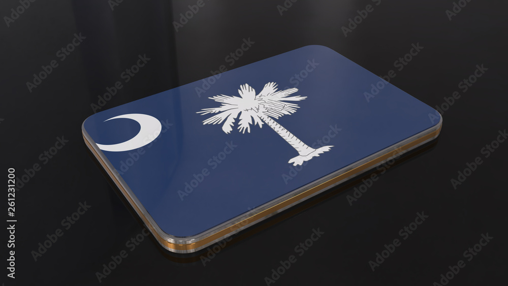 South Carolina 3D glossy flag object isolated on black background.
