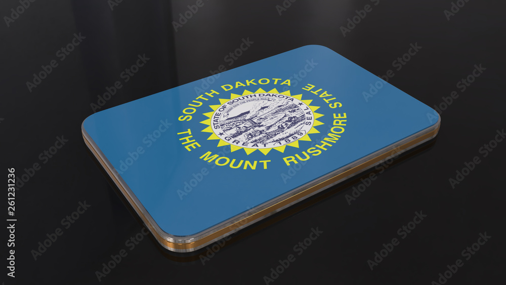 South Dakota 3D glossy flag object isolated on black background. South Dakota 3D glossy flag object isolated on black background.