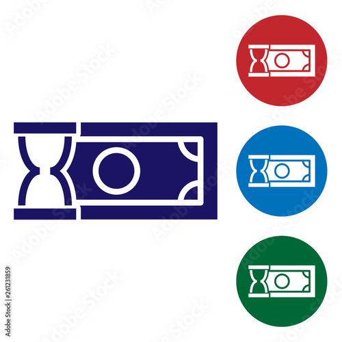 Blue Fast payments icon on white background. Fast money transfer payment. Financial services, fast loan, time is money, cash back concept. Set color icon in circle buttons. Vector Illustration