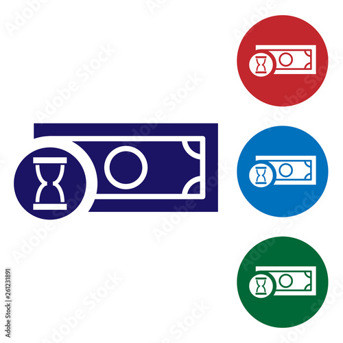 Blue Fast payments icon on white background. Fast money transfer payment. Financial services, fast loan, time is money, cash back concept. Set color icon in circle buttons. Vector Illustration