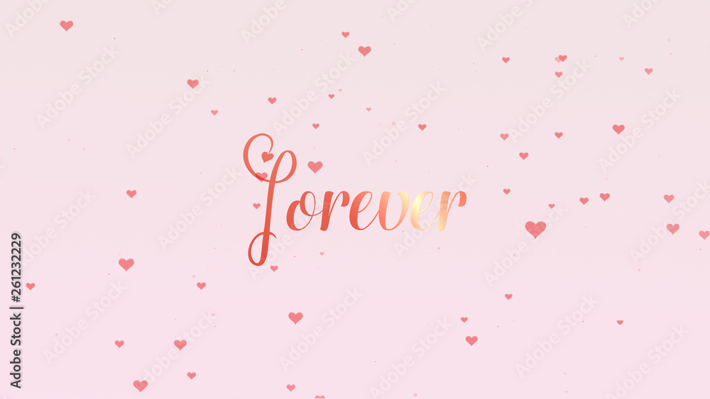 Valentine's Day lettering is isolated on light pink background, which is bedecked with little cute red hearts. Forever together Share love. Valentine's Day lettering is isolated on light pink background, which is bedecked with little cute red hearts. Forever together Share love.