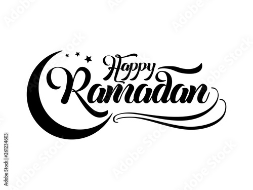 Happy Ramadan lettering greeting card on eastern oriental simple background