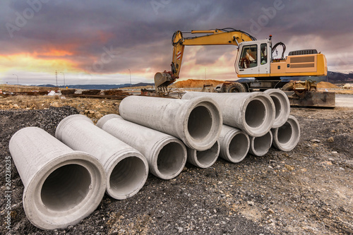 Sewer material for the construction of a road photo