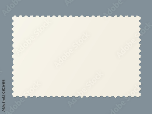 Torn blank postage stamp. Template of ragged postmark for postcards and postal travel cards marking.