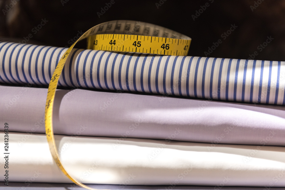 Tailor's Tape Measure and Fabric Swatches Tailor's Tape Measure and Fabric Swatches
