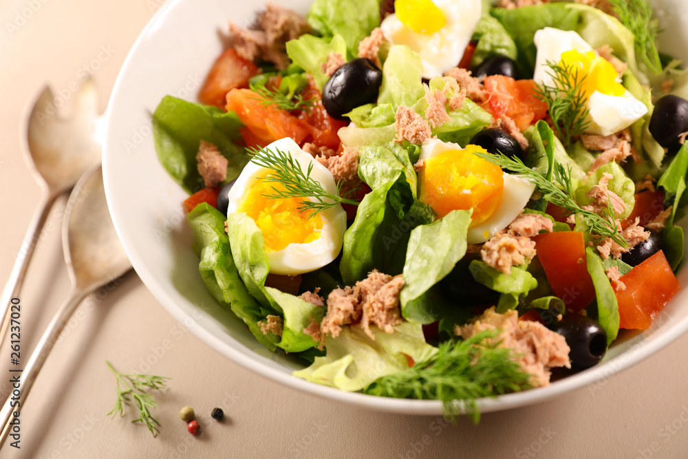 mixed vegetable salad with egg, tuna and tomato mixed vegetable salad with egg, tuna and tomato