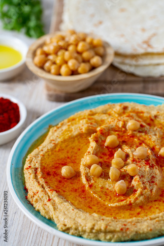 hummus on a white surface