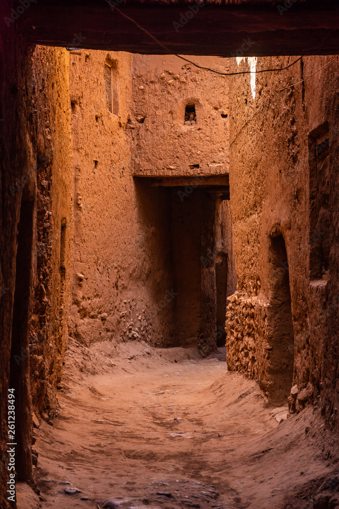 Ancient street of the jewish district of Tinghir, little town in Morocco