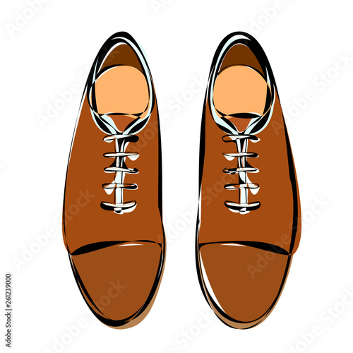 top view of men's shoes with laces, contour