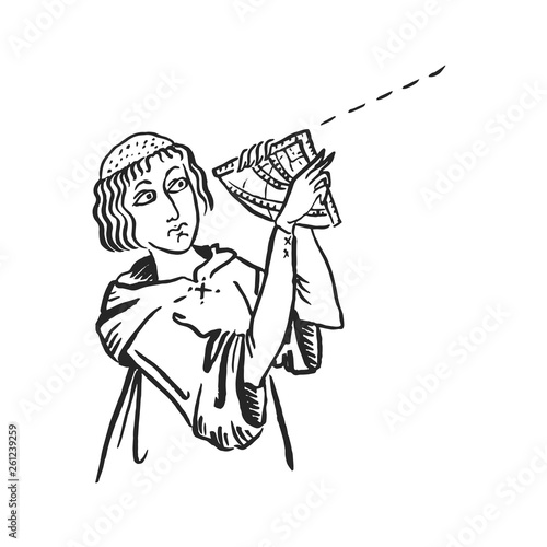 Medieval art monk with astrolabe