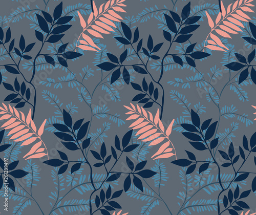 Seamless leaves pattern. Botanical background. Plant flower nature wallpaper.